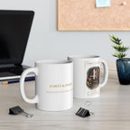 Close-up of leopard print detail and personalized name banner on the 40th birthday mug
