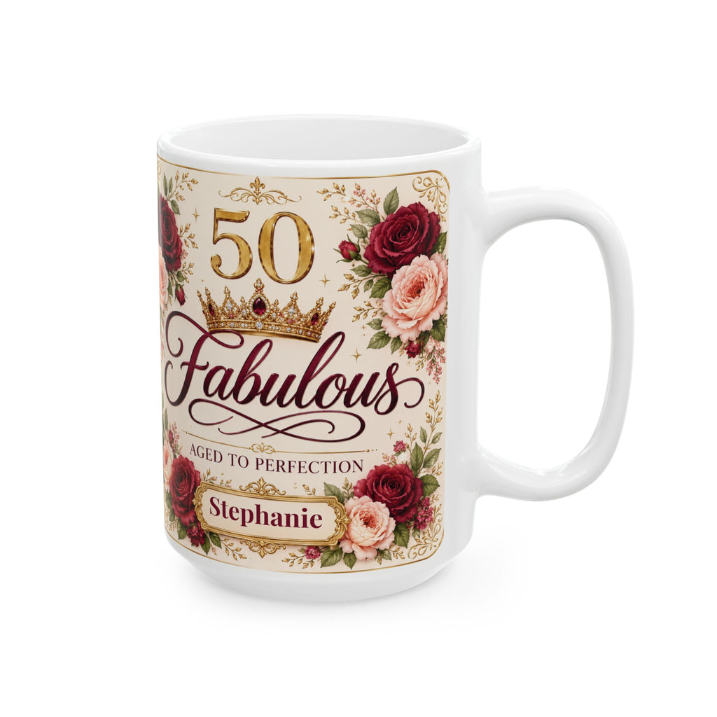 Personalized 50th birthday mug in gift box — elegant keepsake for women
