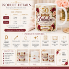 50 Fabulous ceramic mug lifestyle shot — morning coffee gift for her 50th