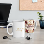50 Fabulous birthday mug 11oz and 15oz size comparison