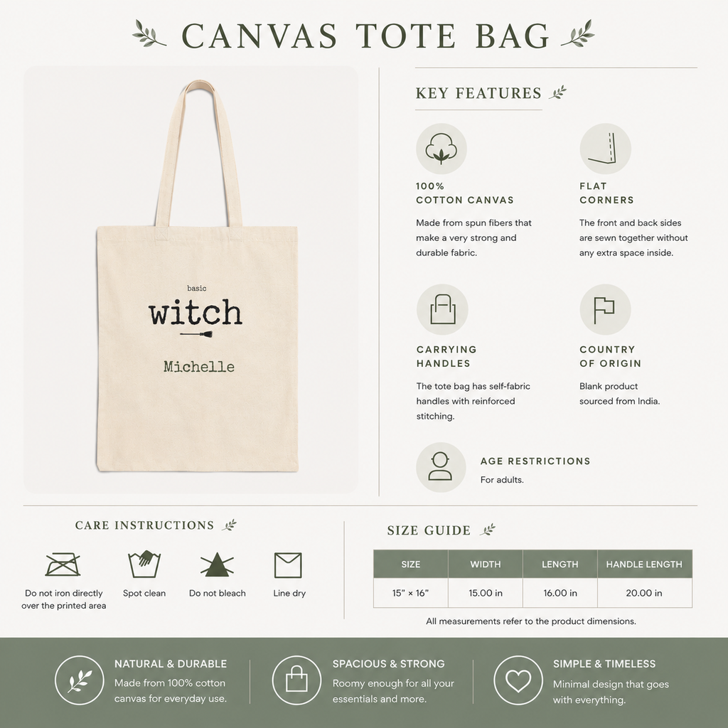 Basic Witch personalized Halloween tote bag folded flat lay