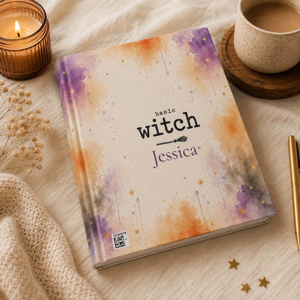 Closed Basic Witch hardcover journal standing upright showing the spine