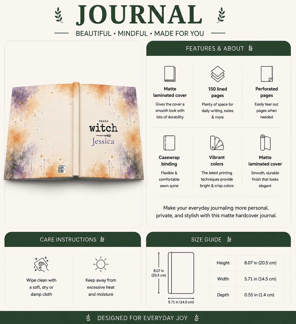 Basic Witch personalized journal styled with Halloween decor for the season