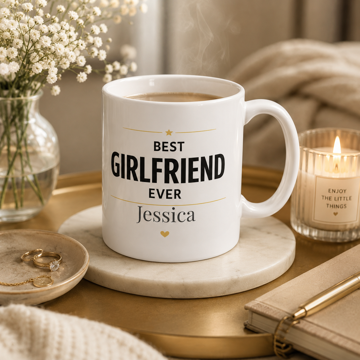 Best Girlfriend Ever mug displayed on a kitchen counter