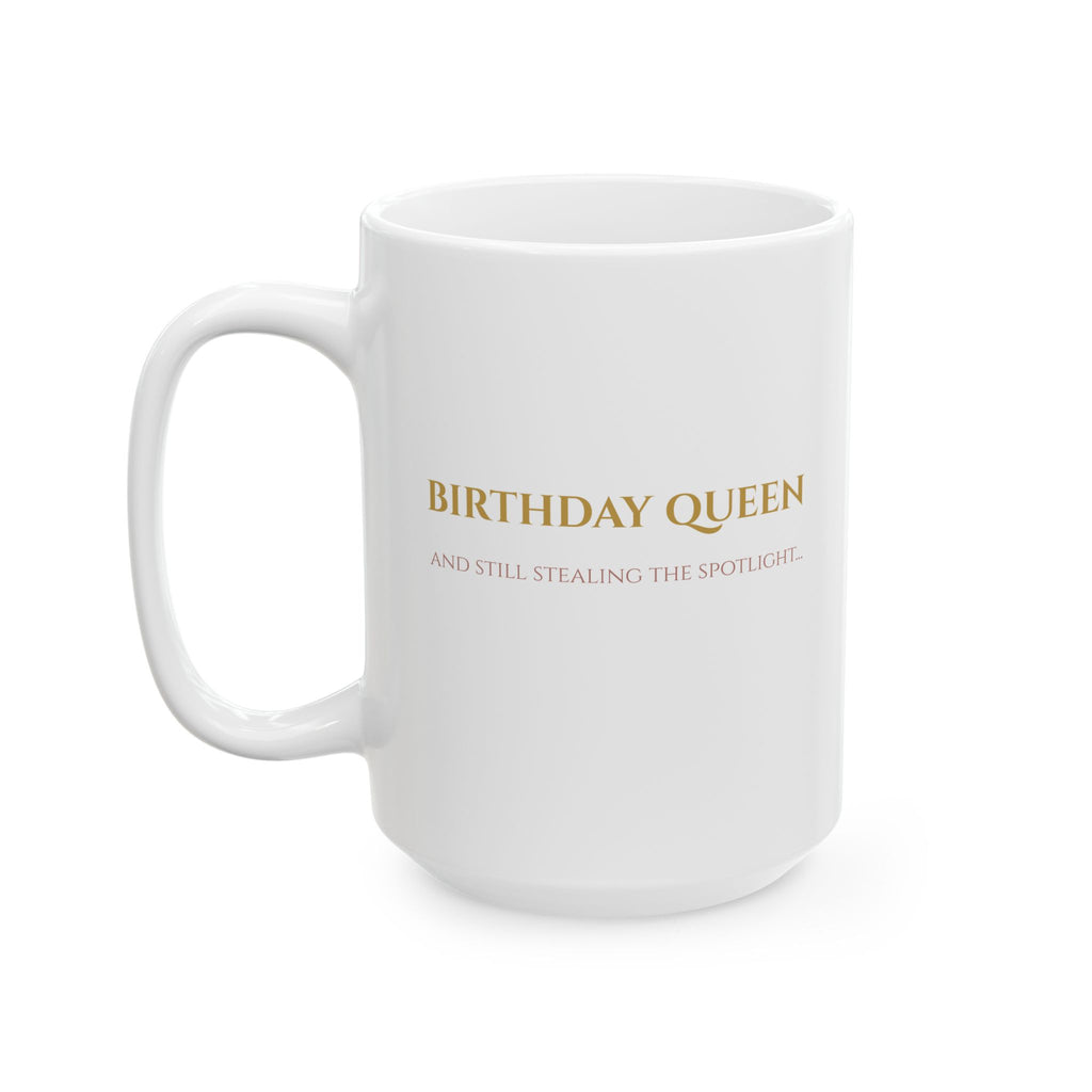Women's personalized Birthday Queen mug in cozy home setting