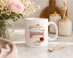 Birthday Queen personalized mug lifestyle shot on a morning table