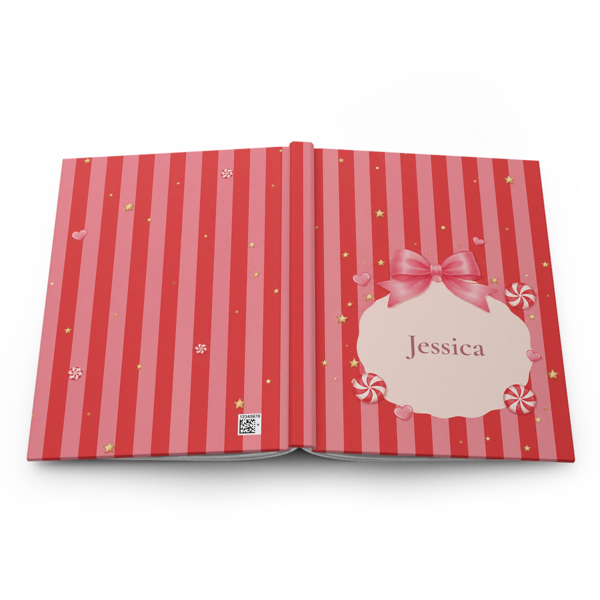 Back cover of the Candy Cane journal showing the discreet production barcode