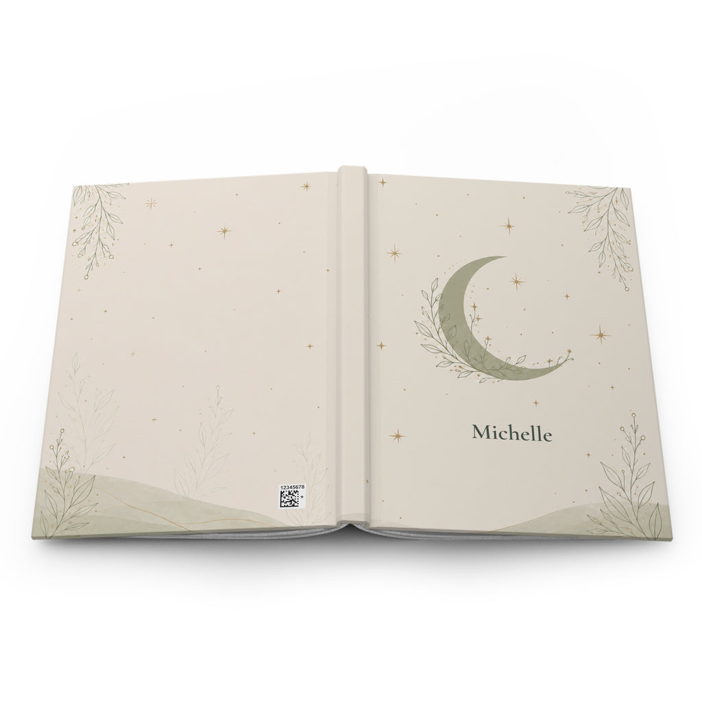 Back cover of the Celestial Moon journal showing the discreet production barcode