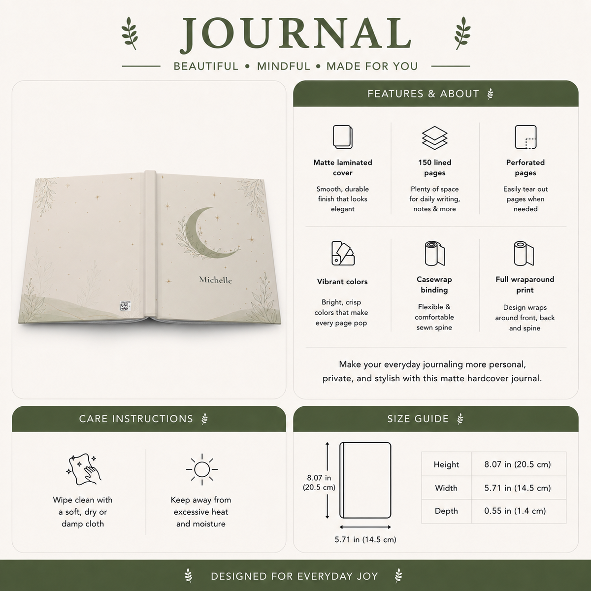 Celestial Moon personalized journal on a bedside table as part of an evening routine
