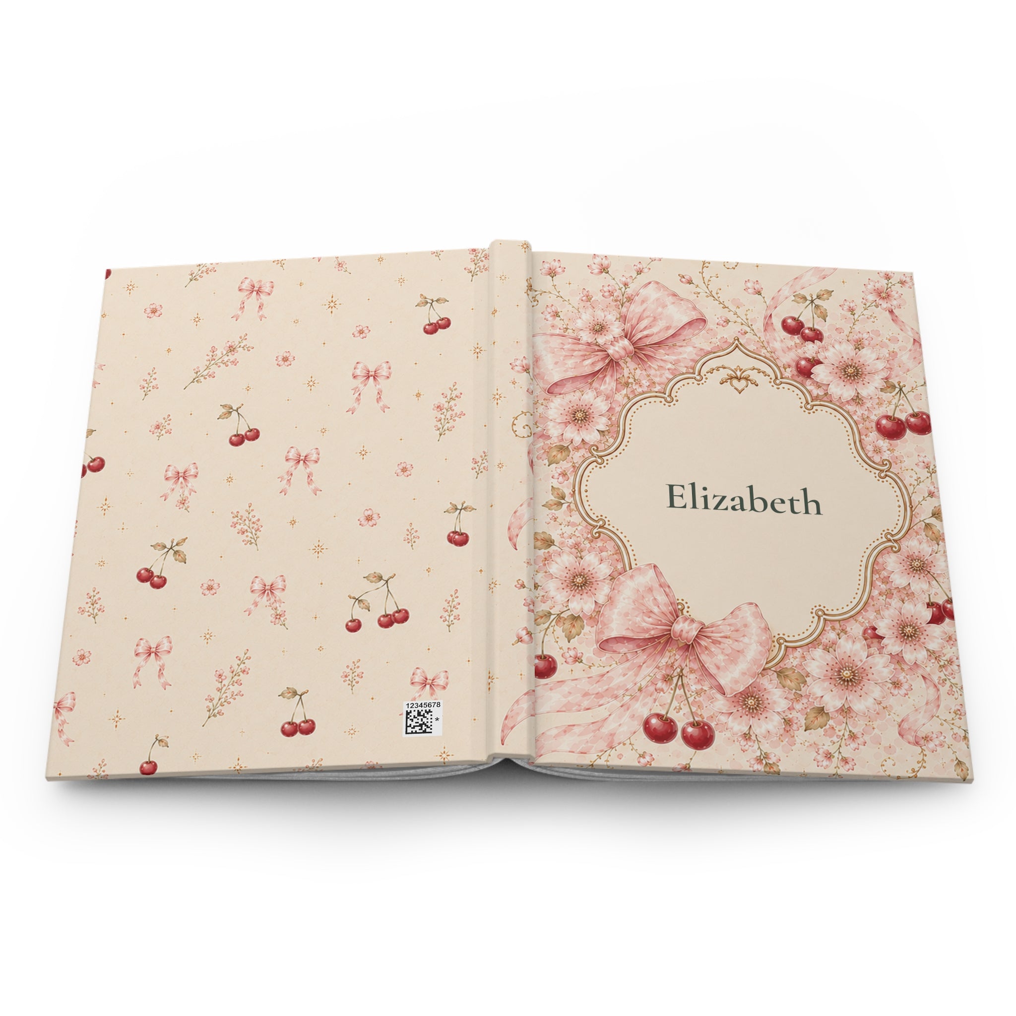 Back cover of the Cherry Blossom journal showing the discreet production barcode