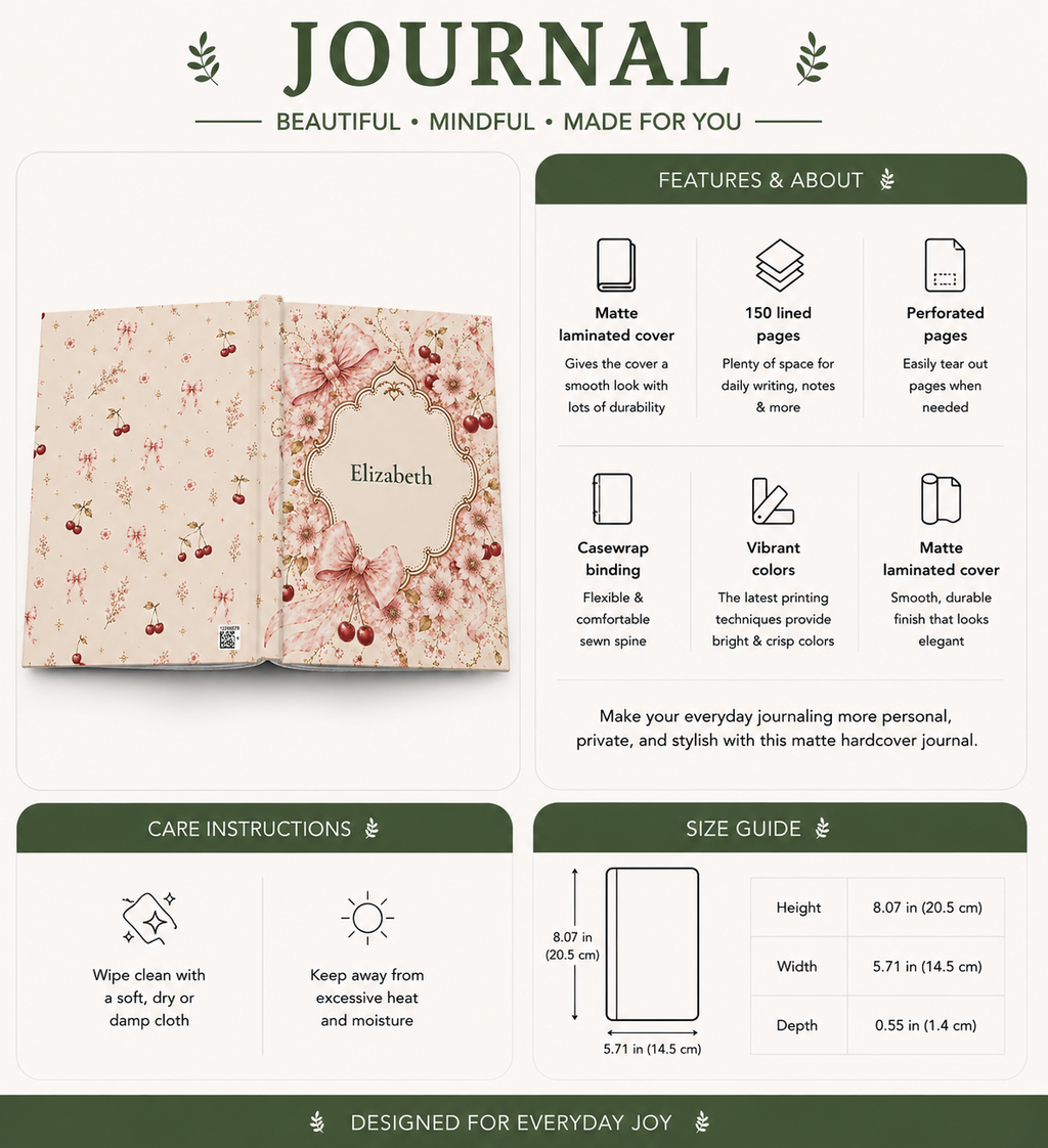 Cherry Blossom personalized journal on a bedside table as part of an evening routine