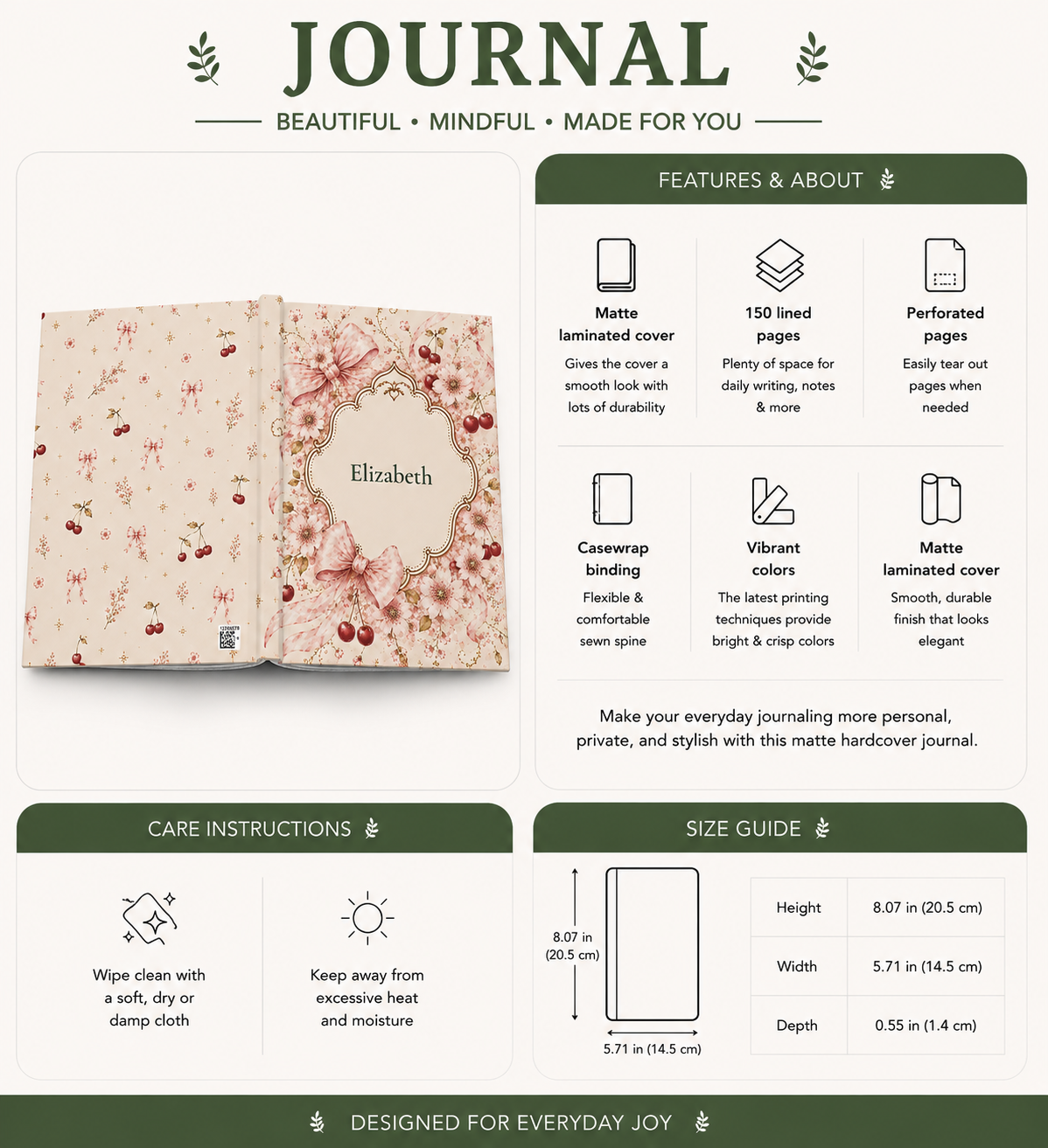 Cherry Blossom personalized journal on a bedside table as part of an evening routine