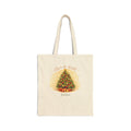 Personalized Joy to the World Christmas tree canvas tote bag with custom name