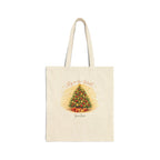 Personalized Joy to the World Christmas tree canvas tote bag with custom name