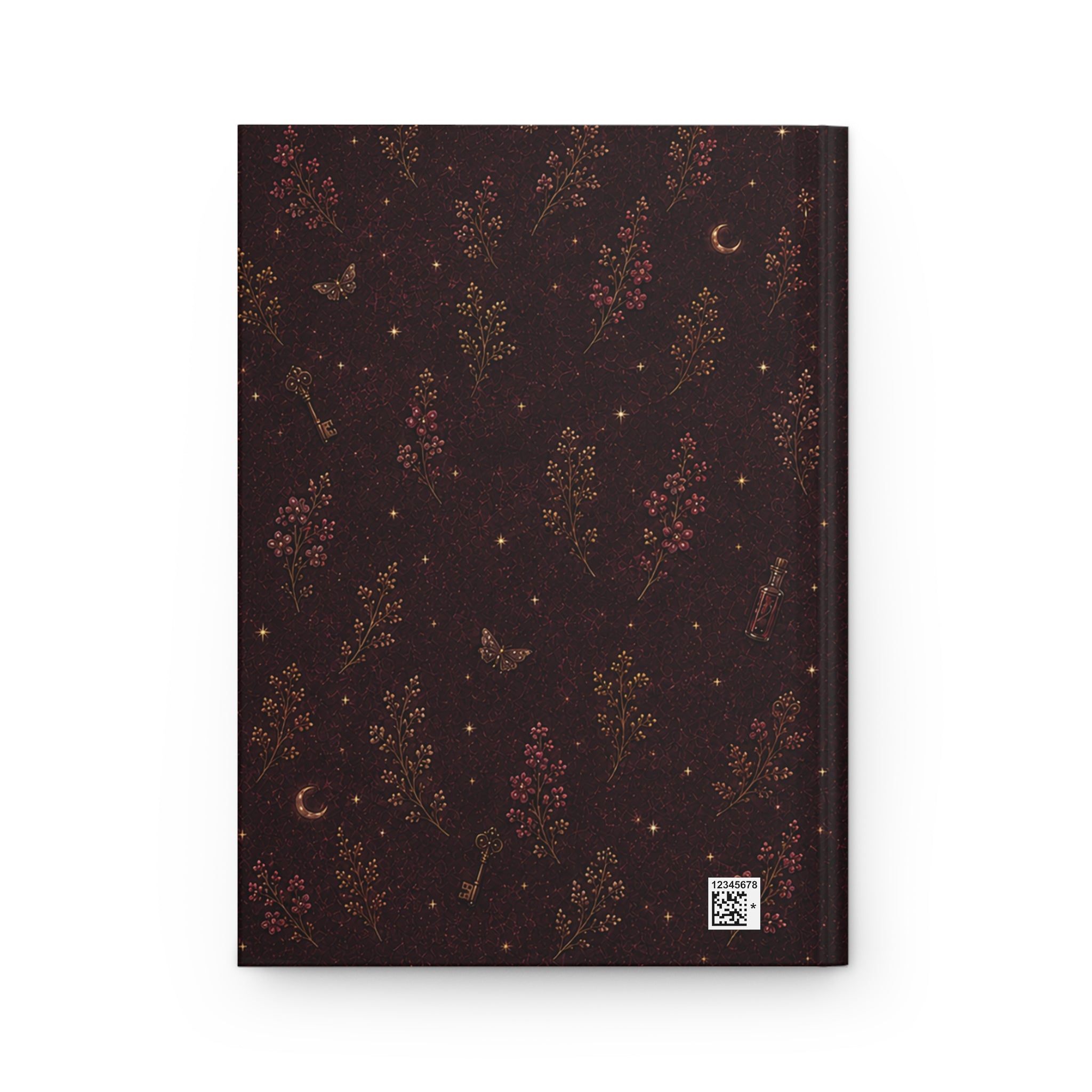 Dark Academia journal styled on a wooden desk with coffee and pen, flat lay