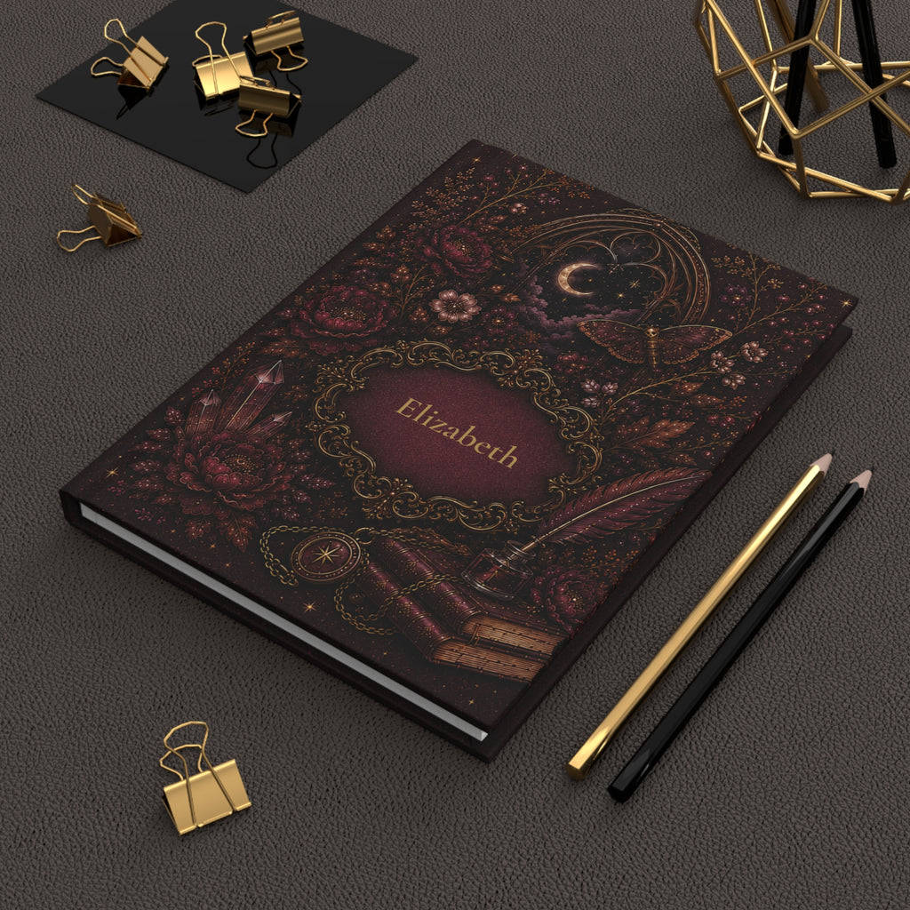 Dark Academia journal held in hand to show size and portability