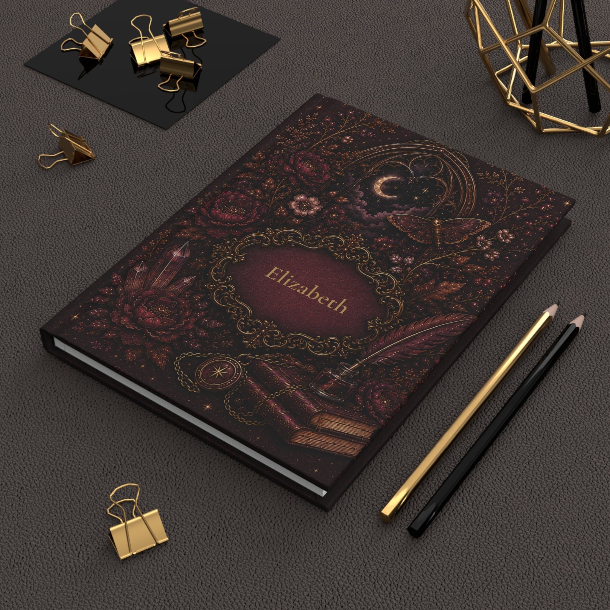Dark Academia journal held in hand to show size and portability