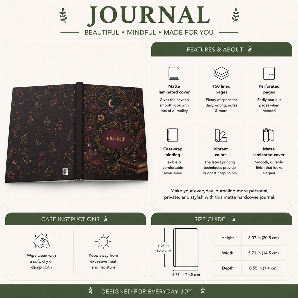 Dark Academia personalized journal styled with candles and books for a moody flat lay