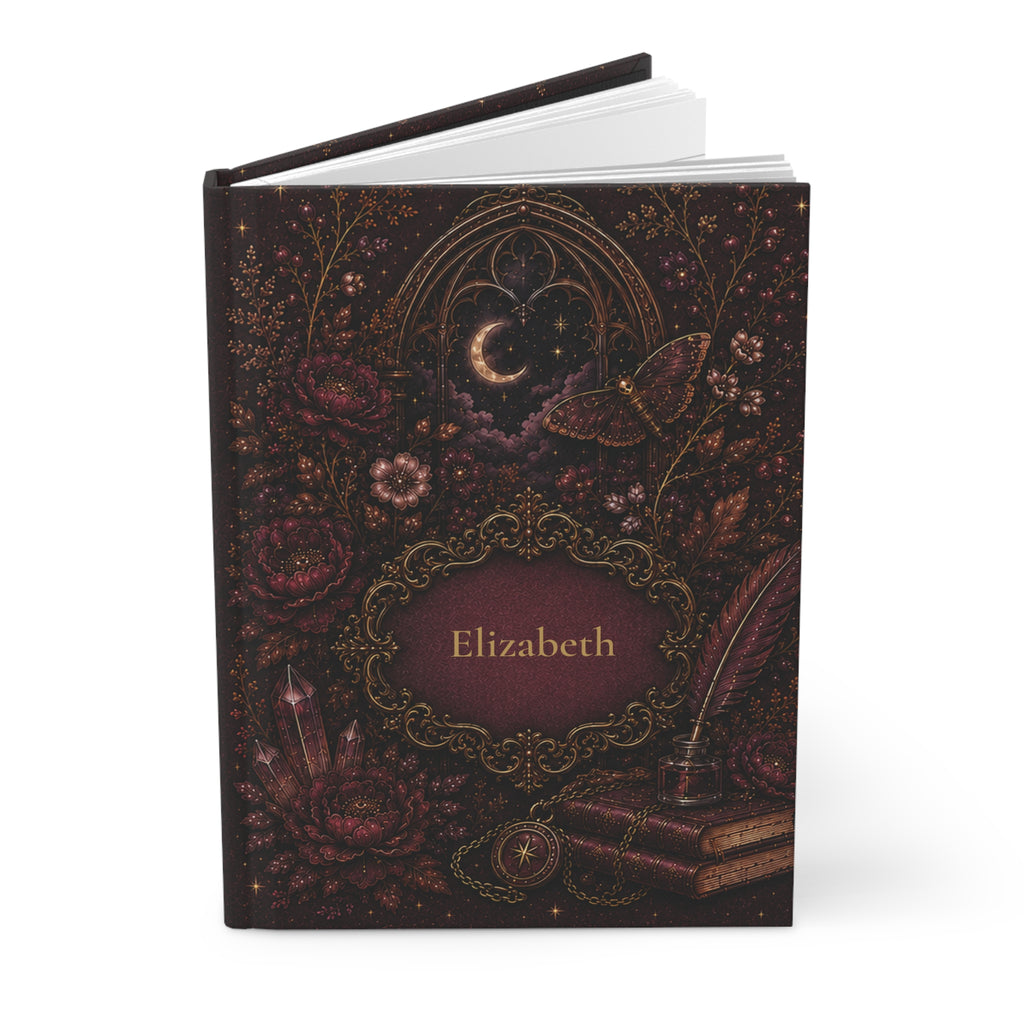 Close-up of the Dark Academia journal cover showing gothic frame and personalized name