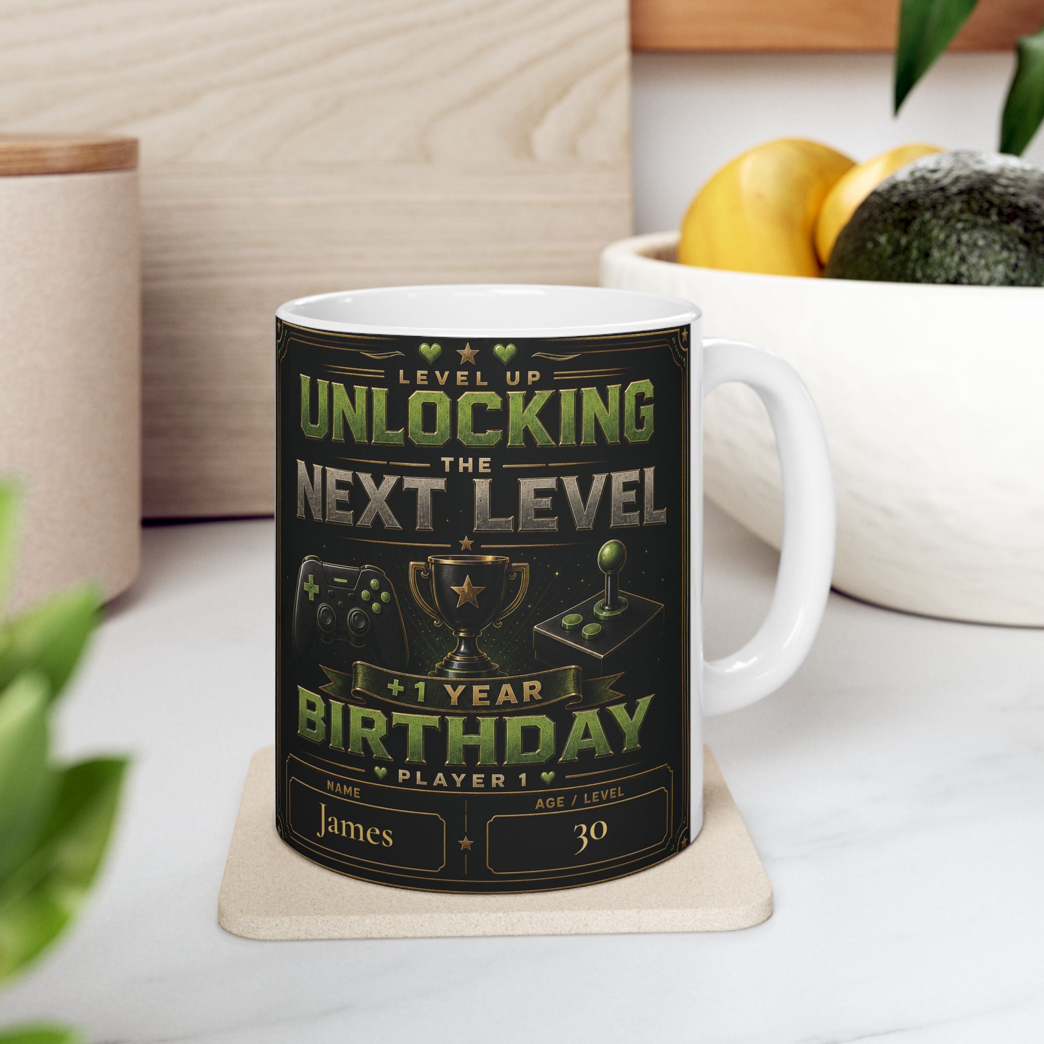 Gaming birthday mug showing 11oz and 15oz size options