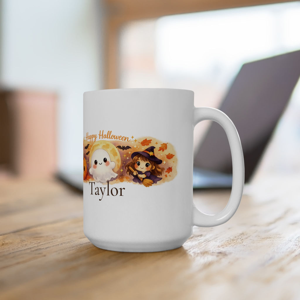 Full wraparound view of the Happy Halloween mug design
