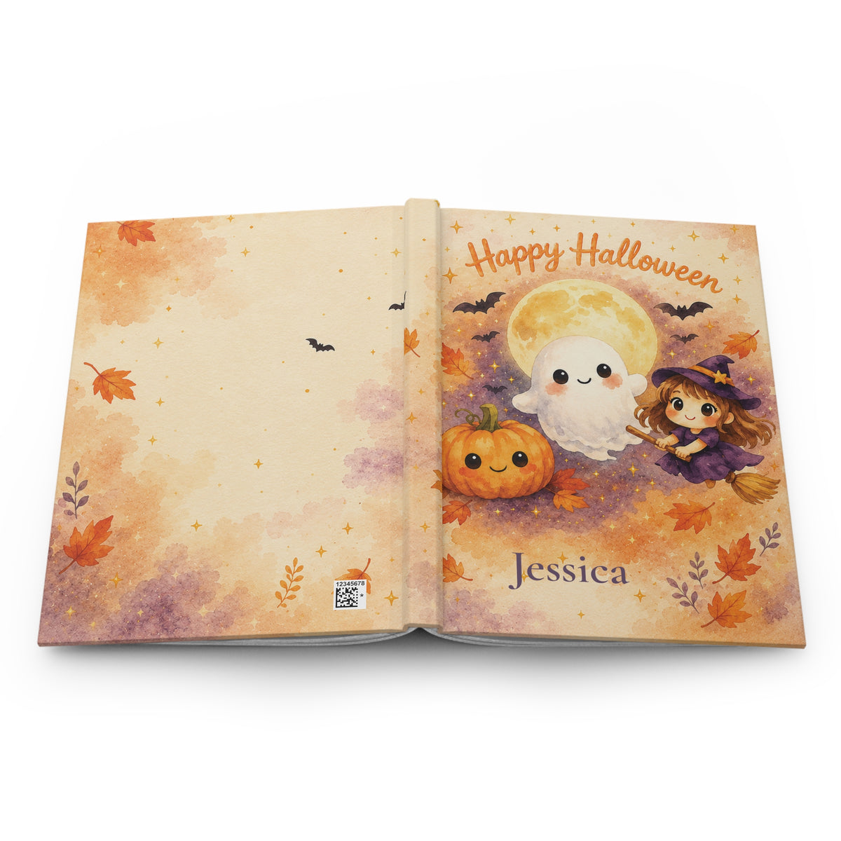 Back cover of the Happy Halloween journal showing the discreet production barcode