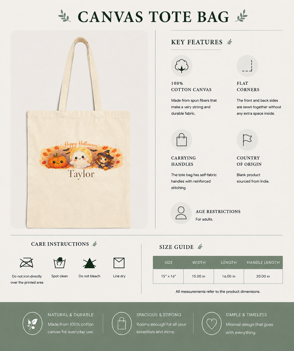 Happy Halloween personalized tote bag folded flat lay