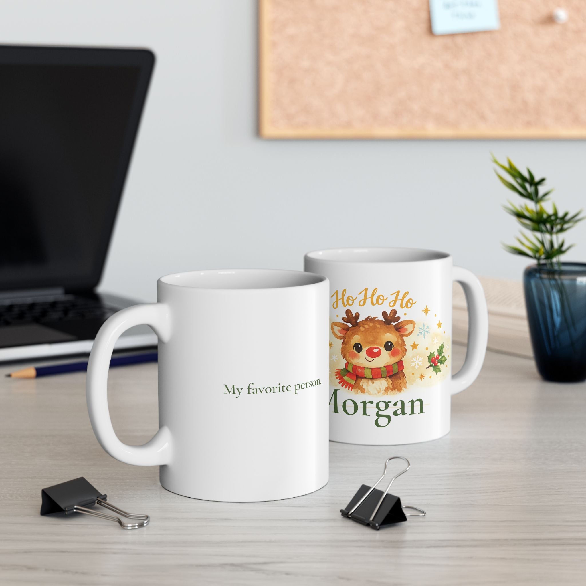 11oz and 15oz size comparison of the reindeer Christmas mug
