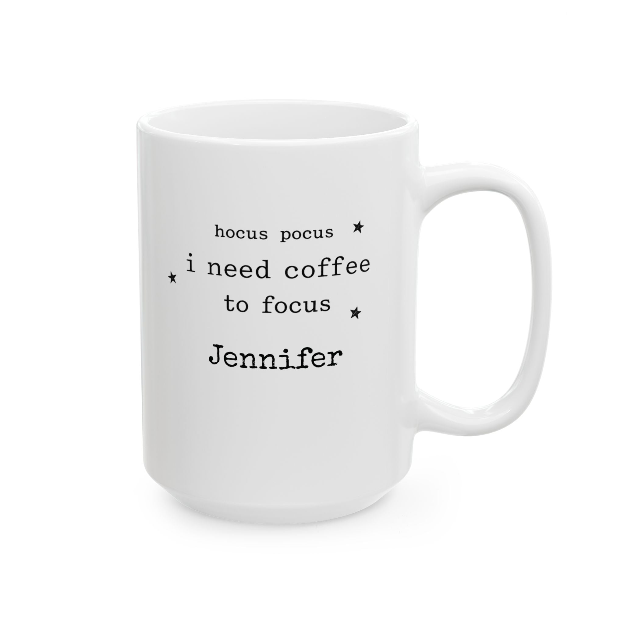 Close-up of the star accents and typography on the hocus pocus mug