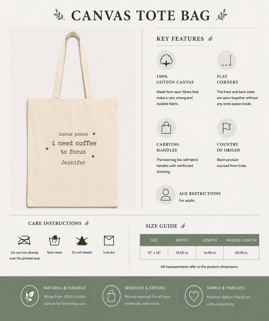 Hocus Pocus Coffee to Focus personalized tote bag folded flat lay