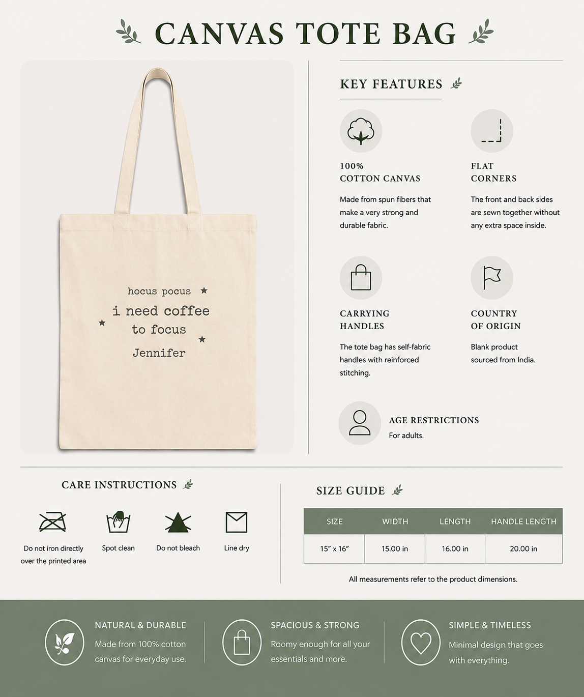 Hocus Pocus Coffee to Focus personalized tote bag folded flat lay