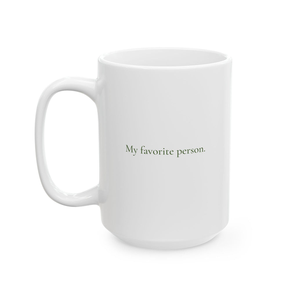 Detail shot of the glossy ceramic finish on the Joy to the World mug