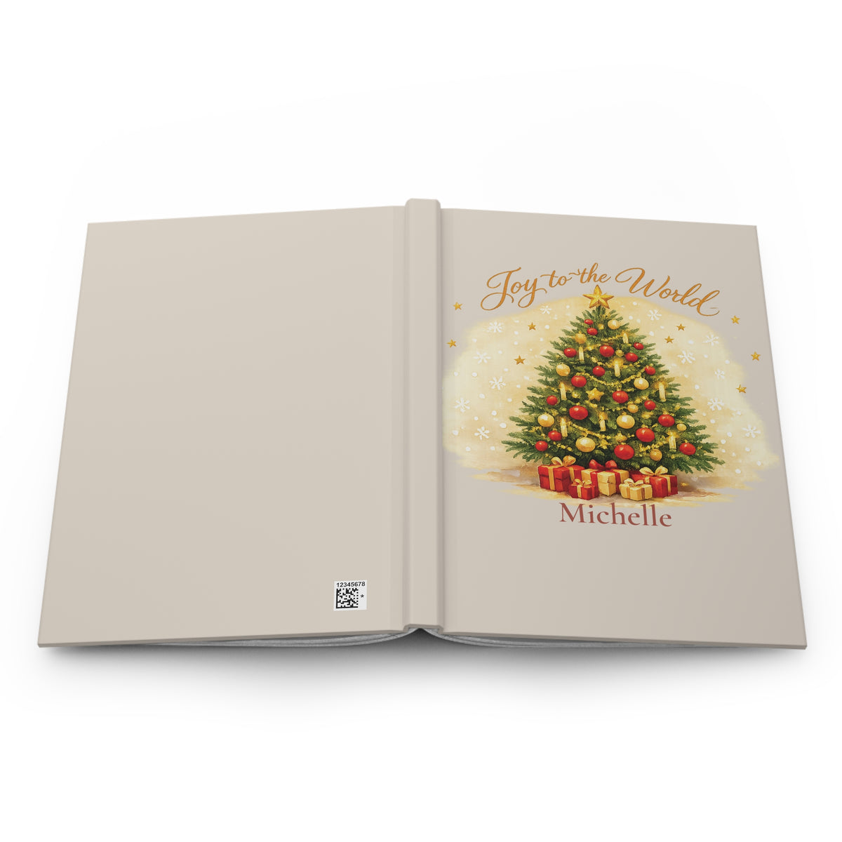 Back cover of the Joy to the World journal showing the discreet production barcode
