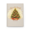 Joy to the World personalized journal open flat showing custom name on cover with Christmas tree illustration