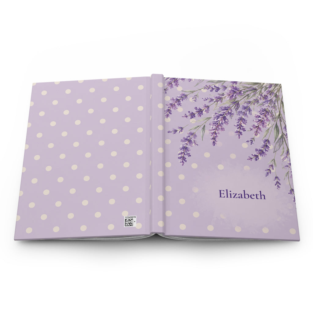 Back cover of the Lavender Fields journal showing the discreet production barcode