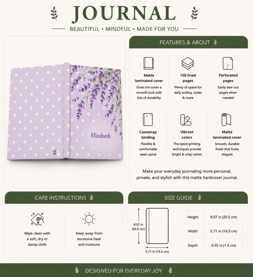 Lavender Fields personalized journal on a bedside table as part of an evening routine