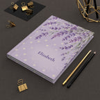 Lavender Fields journal held in hand to show size and portability