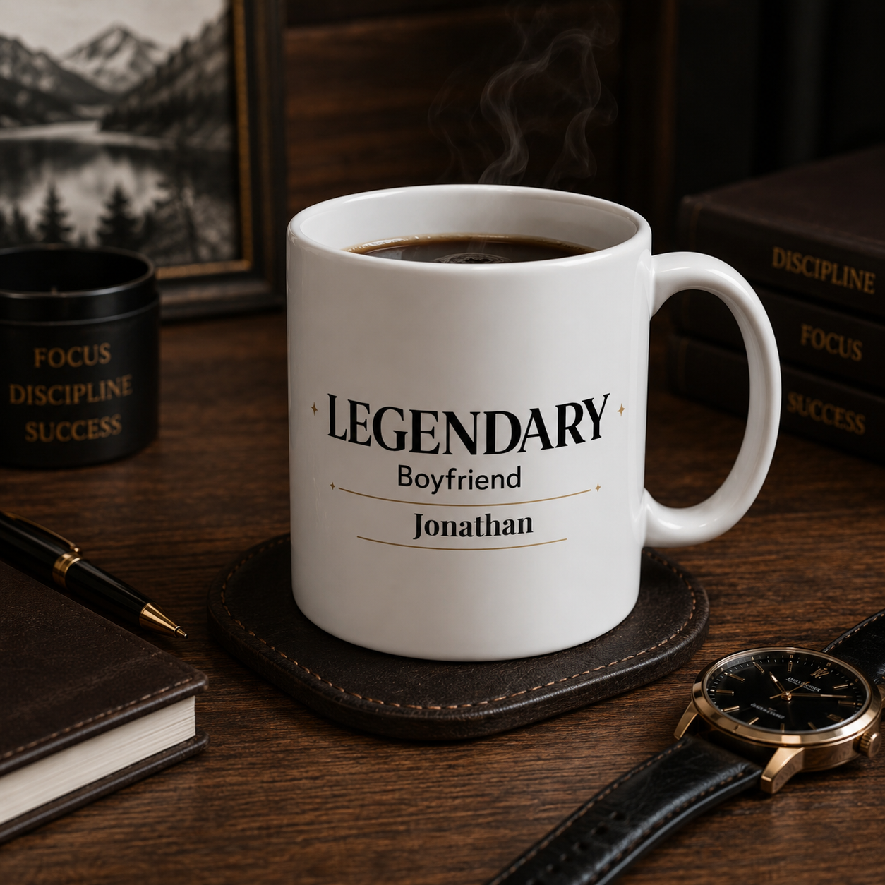 Legendary Boyfriend mug displayed on a desk