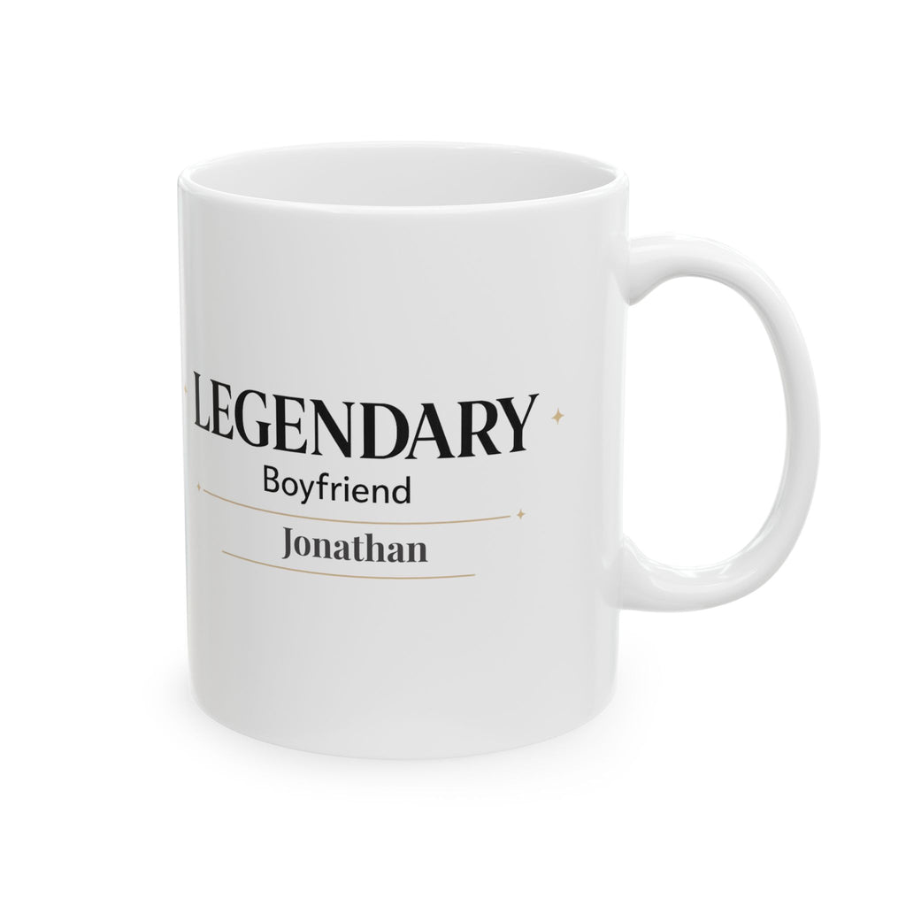 Legendary Boyfriend personalized mug with custom name in minimalist design