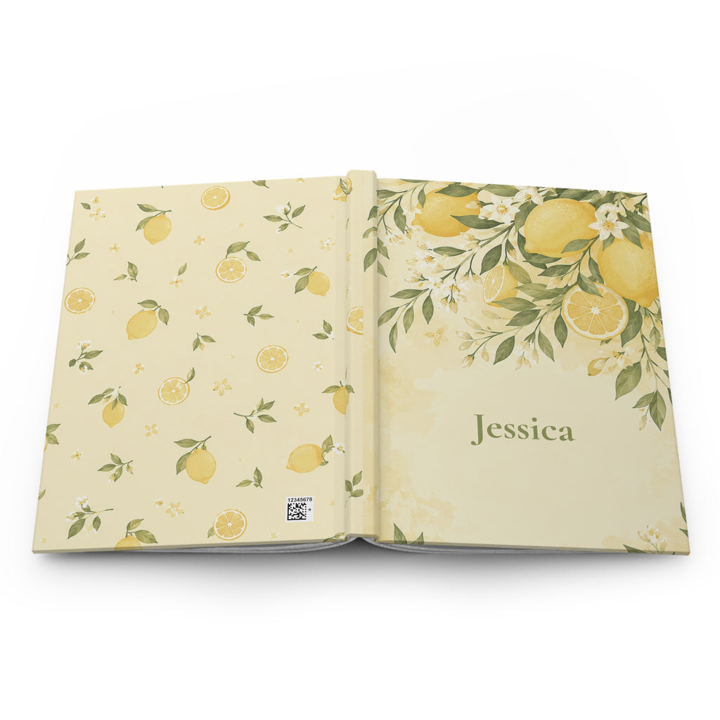 Lemon Blossom journal held in hand to show size and portability
