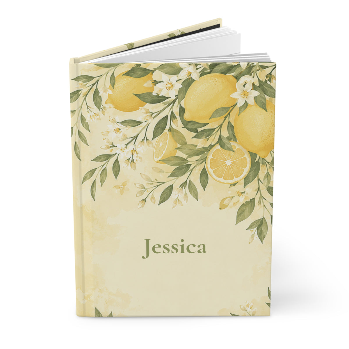 Open Lemon Blossom journal showing blank lined pages inside
