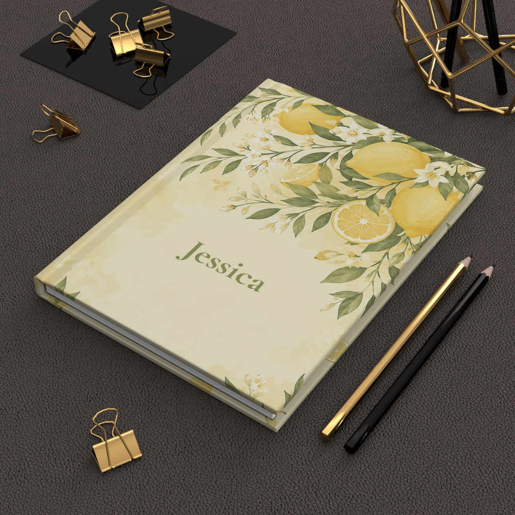 Close-up of the Lemon Blossom journal cover showing citrus illustration and personalized name