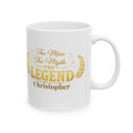 The Man The Myth The Legend personalized mug with gold laurel design and custom name