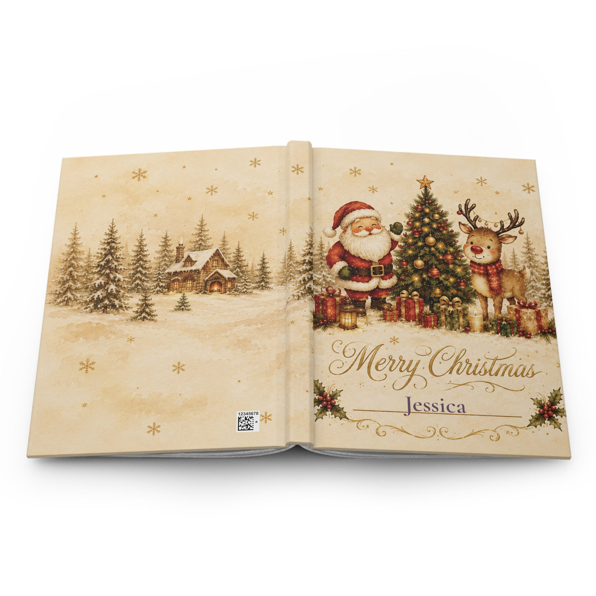 Back cover of the Merry Christmas journal showing the discreet production barcode