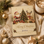 Closed Merry Christmas hardcover journal standing upright showing the spine