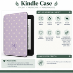 Size and compatibility chart for the monogram lavender polka dot Kindle case