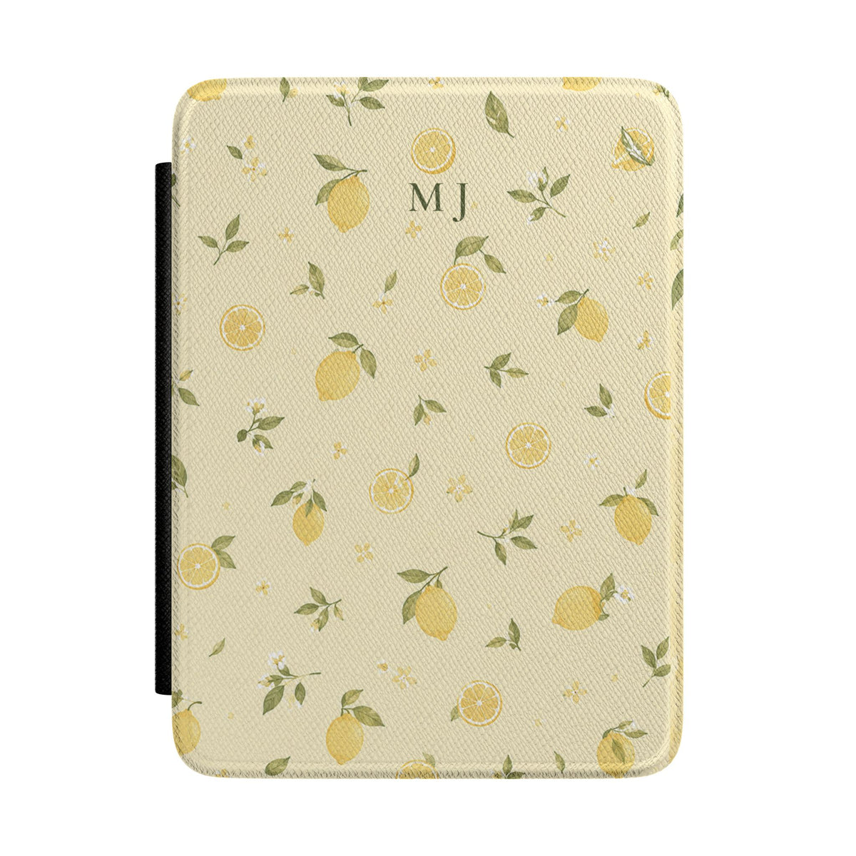 Monogrammed lemon print Kindle case with custom initials