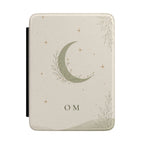Minimalist sage green moon pattern Kindle case with monogram initials