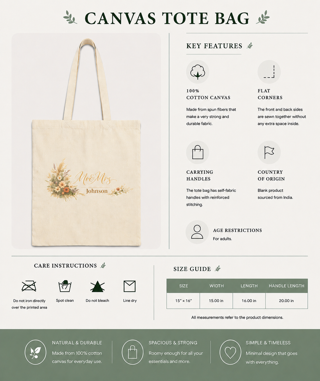 Mr and Mrs wedding personalized tote bag folded flat lay