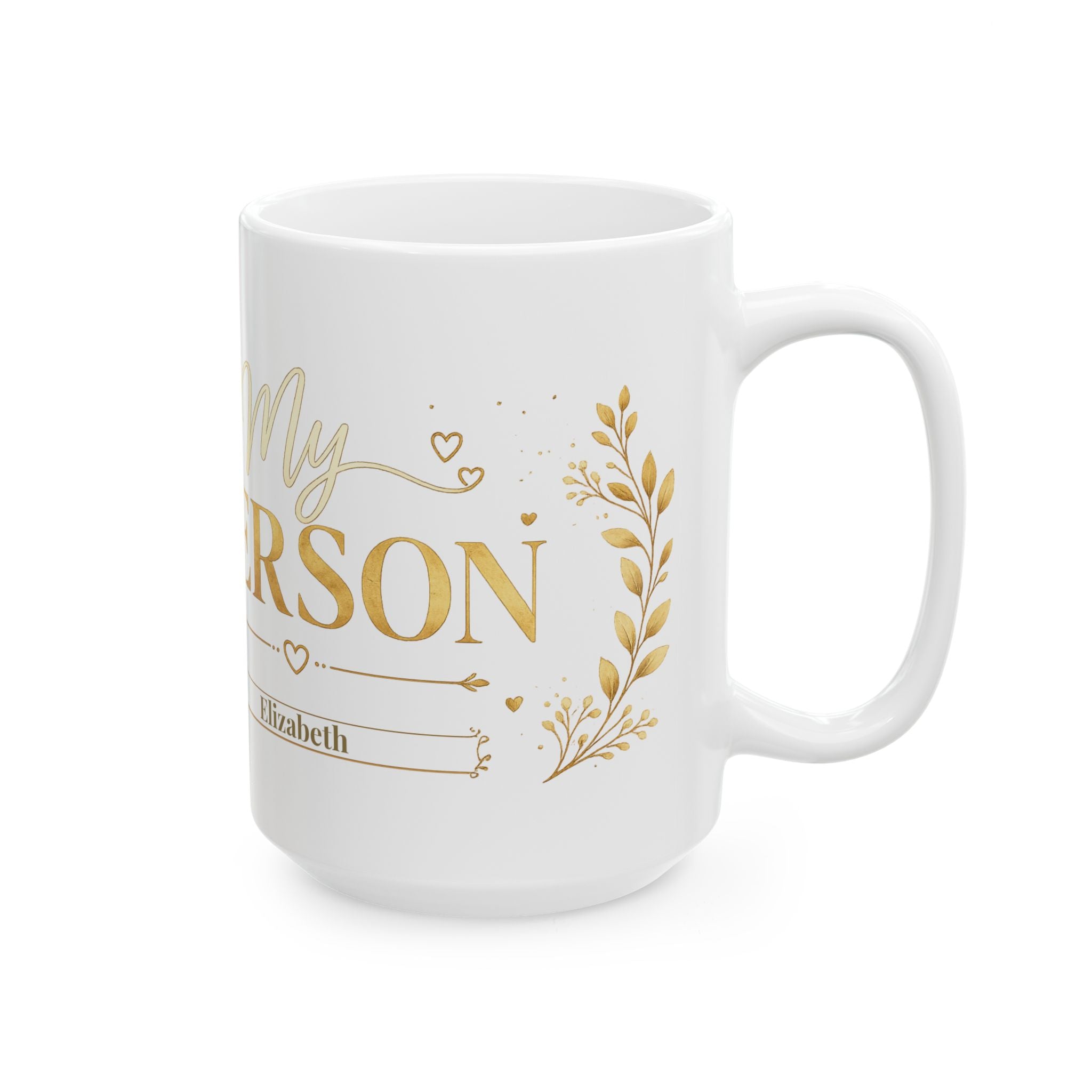 Detail shot of the glossy ceramic finish on the My Person mug